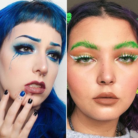 Matching Your Eyebrows and Eye Makeup Is Instagram's Latest Beauty Trend — See Photos | Allure Color Eyebrows To Match Hair, Colored Brows Makeup, Colorful Eyebrows Makeup, Color Eyebrows Makeup, How To Bleach Eyebrows, Dyed Eyebrows Colors, Creative Eyebrows, Fun Eyebrows, Colorful Eyebrows