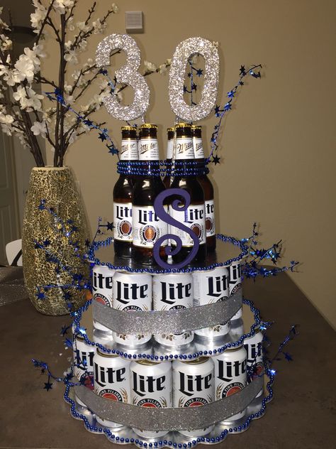 Beer Cake I made for boyfriends 30th  birthday Men 27th Birthday Ideas, Budlight Beer Gift Ideas, Beer Cake Ideas, Birthday Cake Beer, Beer Can Cakes, 27 Birthday, Birthday Beer Cake, Birthday Cake For Boyfriend, Liquor Gifts