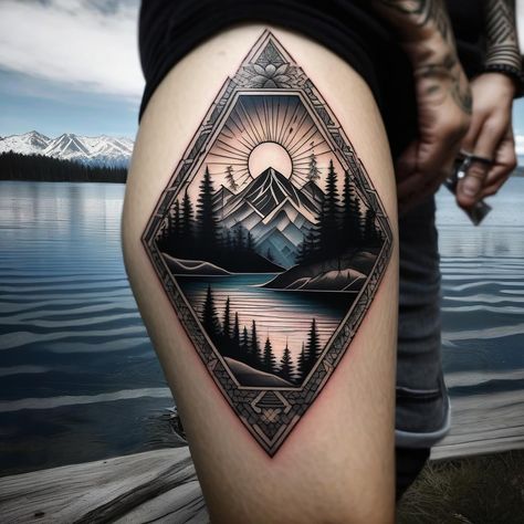 Hiker Tattoo Ideas, Hiker Tattoo, Feminine Nature, Feminine Tattoo Sleeves, Nature Tattoo, Landscape Tattoo, Tattoo Sleeves, Amazing Body, Feminine Tattoo