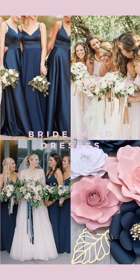 Navy Blue Gray And Blush Pink Wedding, Navy Blue Weddings, Navy Gray Wedding, Blue Navy Wedding, Pink And Navy Wedding, Navy Wedding Dress, Pink Bridesmaid Gowns, Blush Pink Bridesmaids, Wedding Alters