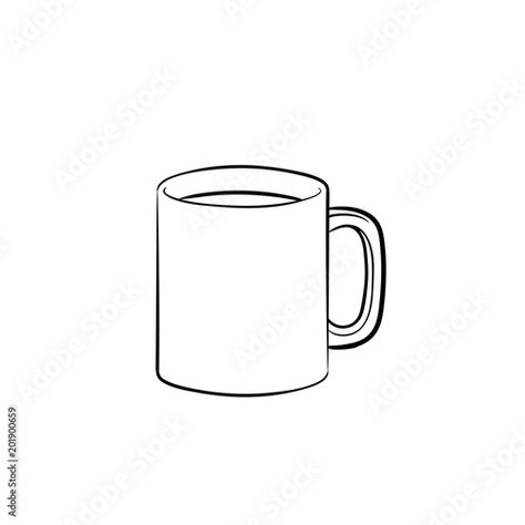 Coffee Mug Doodle, Coffee Mug Outline, Coffee Mug Sketch, Mug Sketch, Laptop Drawing, Coffee Mug Drawing, Mug Drawing, Coffee Drawing, Doodle Icon