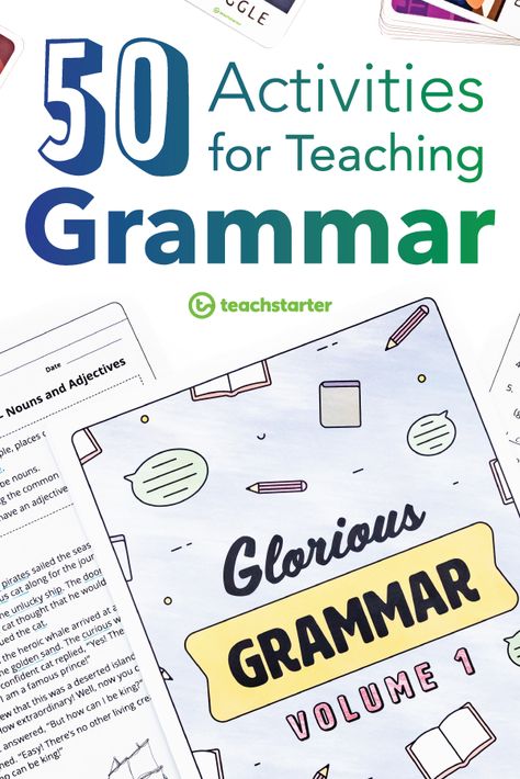 Teaching Grammar is easy with our Glorious Grammar Teaching Resource. 50 Grammar worksheets for middle to upper years!  Packed with grammar activities to make learning sentence structure and parts of speech fun. Read this blog for links to grammar games and teaching presentions. Grammar Games Middle School, Grammar Activities For Kids, Elementary Grammar, English Grammar Games, Grammar Activities Worksheets, How To Teach Grammar, Animal Selfies, Easy Grammar, Grammar Sentences