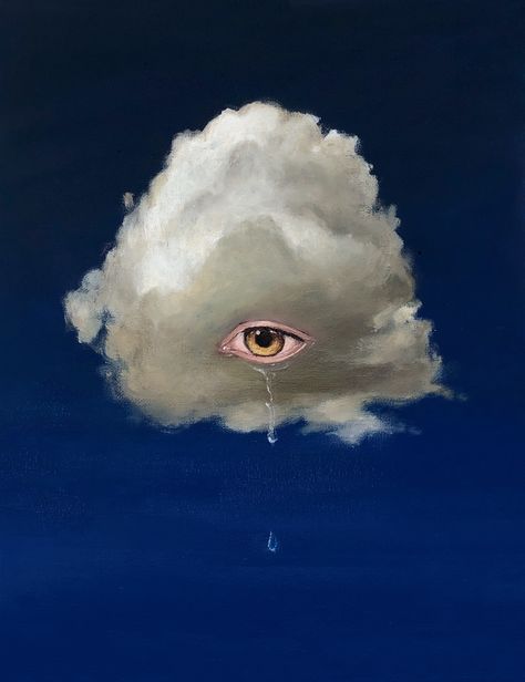 Lithography Art, Surreal Art Painting, Painting Clouds, Simple Oil Painting, Brown Eye, Cloud Art, Nature Painting, Surrealism Painting, Sky Painting