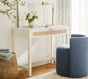 Mini Desk, Natural Weave, Williams Sonoma Home, Furniture Slipcovers, Vanity Desk, Small Desk, Chalk White, Kiln Dried Wood, Metal Drawers