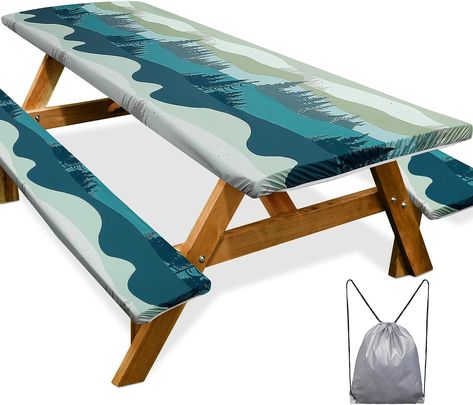 Picnic Table Cover with Bench Covers 8FT 3 Pcs Waterproof Windproof Camping Tablecloth with Drawstring Bag, Fitted Rectangle Tables and Seats, 96in Picnic Table Cover, Camping Tablecloth, Expedition Gear, Picnic Table Covers, Rectangle Tables, Picnic Tablecloth, X Bench, Bench Covers, Outdoor Tablecloth