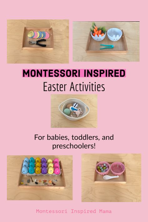 Check out these easy Montessori Inspired Easter activities - for babies, toddlers, and preschoolers! Bunny Montessori Activities, Montessori Shelf Ideas, Baby Sensory Bottles, Montessori Easter, Easter Activities For Toddlers, Montessori Shelf, Easter Theme, Montessori Preschool, Montessori Ideas