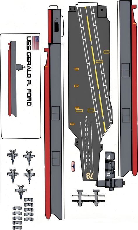 Uss Gerald R Ford, Paper Models House, Paper Airplane Template, Paper Toy Printable, Paper Model Car, Paper Aircraft, Aircraft Carriers, Wooden Toys Plans, Air Craft