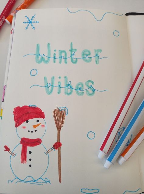 Winter snow Bullet Journal drawing Winter Vacation Homework Title Page, Winter Holiday Homework Front Page, Snow Bullet Journal, Winter Bullet Journal Ideas, Winter Bullet Journal, Christmas Diary, Journal Mood Tracker Ideas, Homework Ideas, Project Cover Page