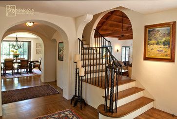 interior decor of spanish mission style  | Old California Mission Style Staircase Foyer - mediterranean - entry ... California Hacienda, Spanish Style Home Interior, Spanish Interior Design, Spanish Interior, Spanish Decor, Loft Ideas, Craftsman Bungalow, Casa Country, Mediterranean Home Decor