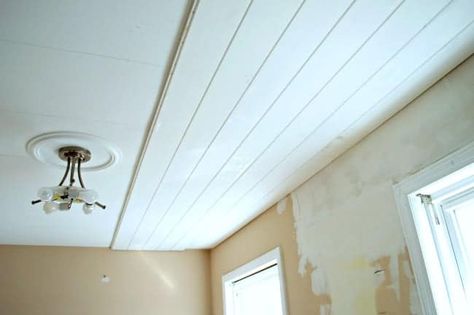 A Plank Ceiling in the Kitchen | chatfieldcourt.com Ceiling Inspiration, Faux Ceiling Beams, Craftsman Interiors, Installing Recessed Lighting, Wood Plank Ceiling, Tongue And Groove Ceiling, Craftsman Interior, Ship Lap, Plank Ceiling