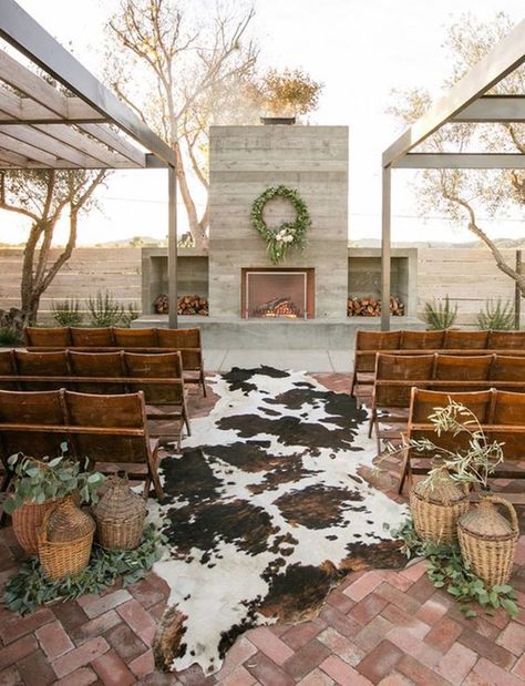 Save this for major boho rug aisle wedding decor inspiration. Wedding Decor Inspiration, Country Wedding Dresses, Aisle Decor, Western Wedding, Rustic Chic Wedding, Wedding Aisle, Wedding Ceremony Decorations, Cow Hide, Vineyard Wedding