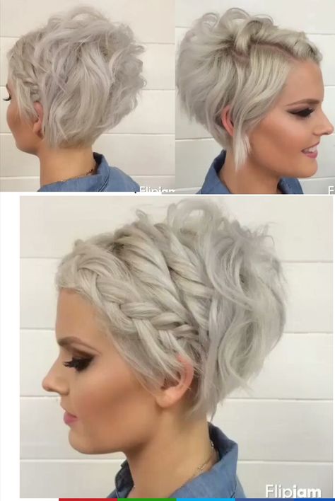 Hairstyles For, Hair Bridesmaid, Very Short Hair, Penteado Cabelo Curto, Bridesmaid Hairstyles, Side Braid, Short Hair Older Women, Hair Color Dark, Braids For Short Hair