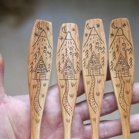 Kolrosing Designs, Kolrosing Pattern, Carved Spoons, Mountain Design, Wood Carving Patterns, Mountain Designs, Cabin In The Woods, The Cabin, Fun Diy Crafts