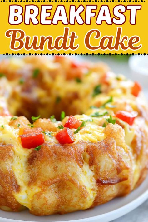 Breakfast Bundt Cake With Biscuits, Breakfast Casserole In Bundt Pan, Bundt Cake Breakfast Casserole, Breakfast Foods For A Crowd, Easy Savory Breakfast Ideas, Breakfast Potluck Ideas, Breakfast Baked Potatoes, Breakfast Bundt, Breakfast Bundt Cake