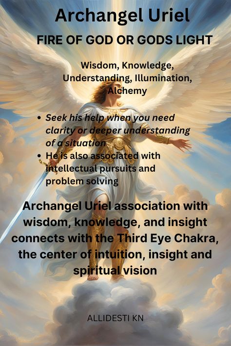 Archangel Uriel shines the light of truth and understanding into your life. Call on him when you need wisdom, insight, or solutions to problems. #archangeluriel #wisdom #knowledge #understanding #illumination #problemsolving #alchemy Archangel Cassiel, Uriel Archangel, Arc Angels, Seven Archangels, Archangel Prayers, Archangel Uriel, Spiritual Psychology, Angel Blessings, Angel Signs