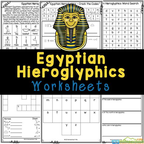 Make learning about Ancient Egypt FUN with these free printable Hieroglyphic Worksheets for kids including hieroglphics alphabet printables. Ancient Egypt Printables, Ancient Egypt Hieroglyphics, Ancient Egypt Activities, Ancient Egypt For Kids, Egypt Activities, History Lessons For Kids, History Printables, Abc Worksheets, History Worksheets