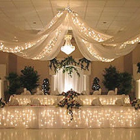 Hang From Ceiling Decor, Wedding Ceiling Decorations, Ceiling Drapery, Wedding Ceiling, Ceiling Draping, Event Decor Direct, Decoration Evenementielle, Wedding Chandelier, Diy Event