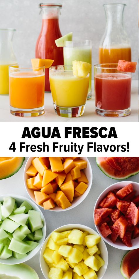 Aqua Fresca Recipes, Refreshing Fruit Drinks, Fresh Juice Recipes, Agua Fresca Recipe, Halloween Juice, Summer Juice, Fruit Juice Recipes, Fresh Fruit Juice, Agua Fresca