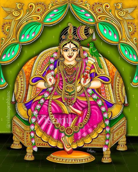 Goda Devi, Vishnu Art, Blouse Painting, Phad Painting, Mysore Painting, Indian Traditional Paintings, Indian Arts, Aadi Shakti, Human Figure Sketches