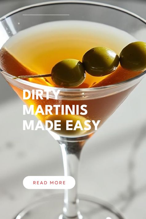 Enjoy a refreshing Dirty Martini cocktail! This image showcases the easily made drink, highlighting its briny olive flavors and classic charm. Olive Martini Recipe, Dirty Martini Recipe, Martini Recipes Vodka, Olive Brine, How To Impress, Classic Martini, Martini Recipe, Vodka Martini, Homemade Cocktails