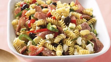 Greek-Style Pasta Salad Recipe - BettyCrocker.com Betty Crocker Pasta Salad, Mass Appeal, Food Park, Greek Salad Pasta, Oregano Leaves, Rotini Pasta, Crowd Pleasing Recipes, Pasta Salad Recipe, Recipes Quick