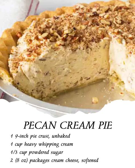 Pecan Cream Pie Sawdust Pie, Pecan Cream Pie, Butter Pecan Ice Cream, Creamy Pie, Pecan Ice Cream, Holiday Pies, Blueberry Crumble, Flaky Pie Crust, Pecan Recipes