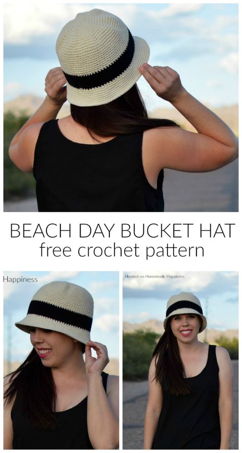 Beach Day Bucket Hat Crochet Pattern (CAL for a Cause) | Hooked on Homemade Happiness Crochet Summer Hats Free Pattern, Bucket Hat Crochet Pattern Free, Crochet Bucket Hat Pattern, Corak Krusye, Bucket Hat Crochet Pattern, Bucket Hat Crochet, Crochet Hat With Brim, Bucket Hat Pattern, Crochet Summer Hats