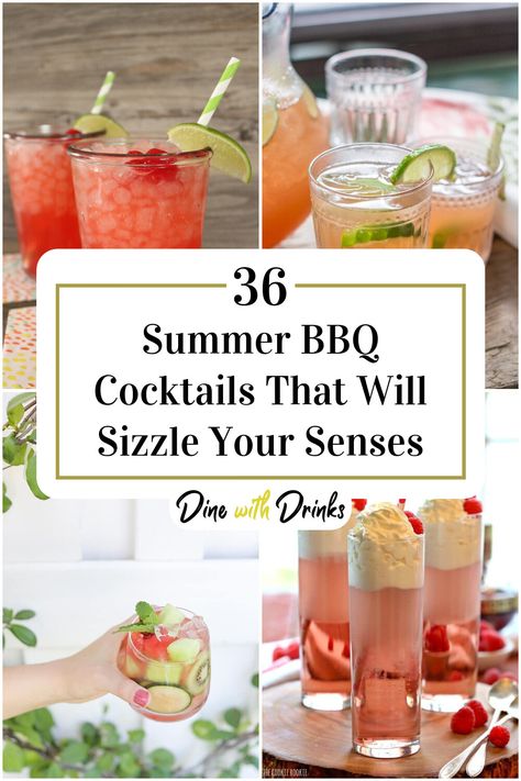 Collage of 4 summer bbq cocktails. Bbq Cocktails, Grilling Burgers, Bbq Drinks, Cocktail Party Drinks, Frugal Meal Planning, Bbq Games, Cocktail Ideas, Summertime Drinks, Refreshing Cocktail