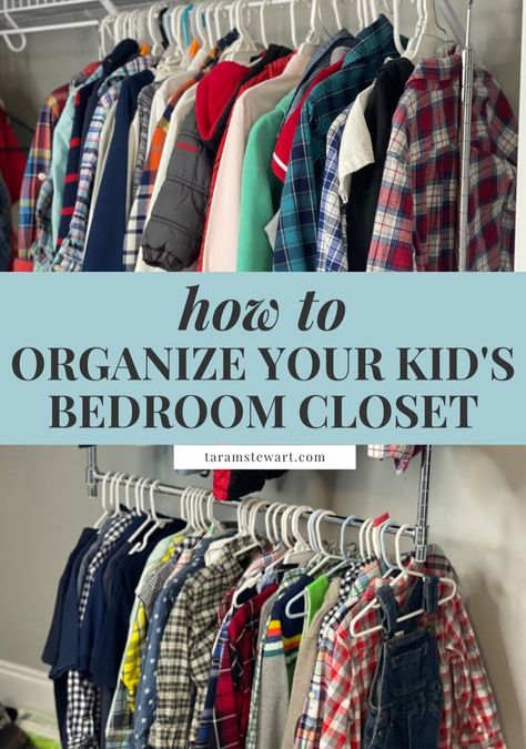 One of the top areas to organize in a kids bedroom is their closet. So, I'm sharing my top ways to achieve kids bedroom organization so that it is decluttered and functional for use. Organize toys, clothing, and more. These kids closet organization tips are space saving so that you can get the most out of the small bedroom space. These are the best DIY kids closet organizational tips that will increase the function of your child's bedroom closet. How to organize a kids closet easy tips. Small Bedroom Closets, Closet Organization Tips, Small Kids Bedroom, Kids Bedroom Organization, Organization Hacks Bedroom, Closet Small Bedroom, Small Bedroom Organization, Closet Clutter, Shared Closet