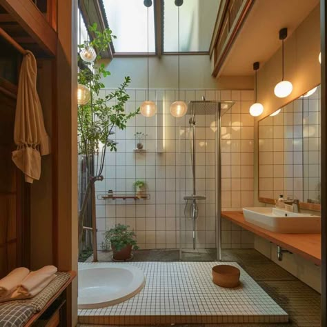 No Window Bathroom, Danish Bathroom, Mid Century Japandi, Bath In Bedroom, Toilet Interior, Home Inspiration Modern, Bathroom Japandi, Japanese Style Bathroom, Japandi Bathroom