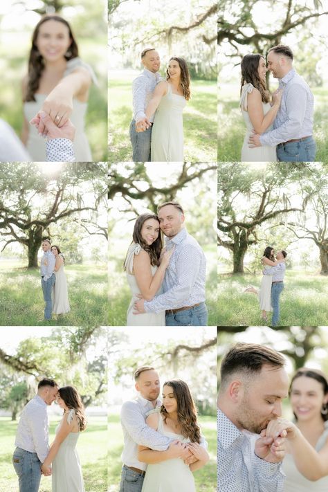 Engagement Photoshoot Outdoors with Oak Trees Light and Airy Oak Tree Engagement Pictures, Engagement Photos Oak Trees, Picture Tree, Pre Wedding Poses, Anniversary Photoshoot, Engagement Pictures Poses, Engagement Poses, Engagement Outfits, Photo Tree