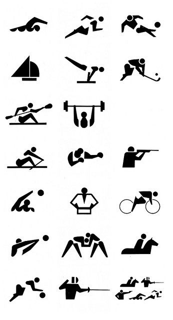 . Pictograms Design, Olympic Icons, Otl Aicher, Pentathlon, Sign System, Sport Icon, Sports Graphic Design, Olympic Sports, Tokyo Olympics