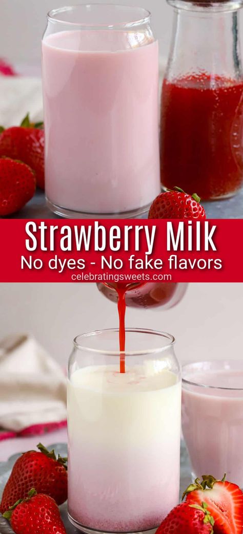 Homemade Strawberry Milk, Strawberry Syrup Recipes, Strawberry Nesquik, Freezing Strawberries, Celebrating Sweets, Strawberry Drinks, Milk Syrup, Homemade Syrup, Healthy Strawberry