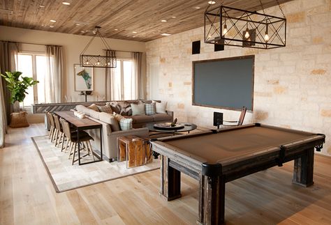 Possum Kingdom Lake House by Tracy Hardenburg Designs Rec Room Basement, Rec Rooms, Pool Table Room, Hangout Room, Media Room Design, Game Room Family, Pool Rooms, Butler Pantry, Bonus Rooms