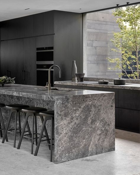 Mim Design (@mimdesignstudio) • Instagram photos and videos Dark Grey Marble, Mim Design, Modern Kitchen Ideas, Moody Interiors, Park House, Dark Kitchen, Interior Design Awards, Front Rooms, Black Kitchen