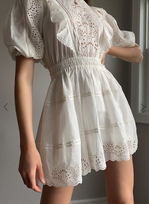 Casual White Dress, Embroidered Neckline, Best Tea, Loose Jeans, Cotton Voile, Tea Dress, Mini Dress With Sleeves, Cotton Style, Ruffle Dress