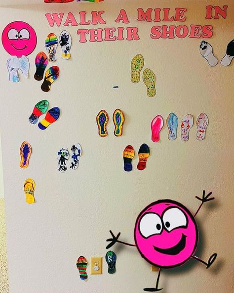 Miss Haylee on Instagram: "“Walk a Mile in Their Shoes” - A little spot of Empathy activity! I had the kiddos decorate the “shoes” with things that represent them and their likes! All is made of construction paper. Tags ——— #socioemotionallearning #alittlespotofemotions #therock #childrensbooks #childrentherapy #childrentherapy #schoolcounselor #counseling #sel ##dianealberbooks #mentalhealth #specialeducation #mentalhealthawareness #mentalhealthmatters" Empathy Activities, Walk A Mile, Construction Paper, School Counselor, Mental Health Matters, Paper Tags, Children’s Books, Special Education, Counseling