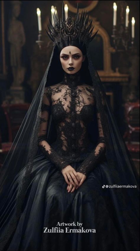 Gothic Culture, Goth Princess, Black Wedding Gowns, Crown Aesthetic, Gothic Princess, Dark Princess, Gothic Bride, Witch Costumes, Dark Queen