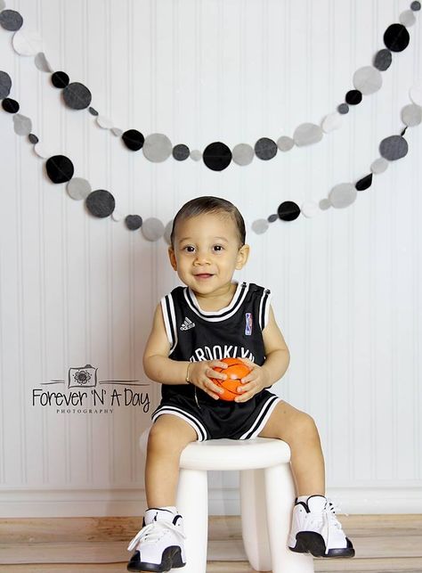 First birthday basketball session Basketball First Birthday Pictures, Basketball Baby Pictures, Rookie Year First Birthday Basketball, Toddler Basketball, Basketball Theme Birthday, Basketball Theme Party, Basketball Baby, Ball Birthday Parties, Basketball Theme