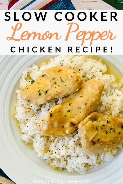 Lemon Pepper Chicken Crockpot Easy, Slow Cooker Lemon Pepper Chicken, Crock Pot Lemon Pepper Chicken, Lemon Chicken Recipe Crockpot, Lemon Chicken In Crockpot, Lemon Pepper Crockpot Chicken, Lemon Chicken Crockpot Recipes, Lemon Garlic Chicken Crockpot, Lemon Crockpot Chicken