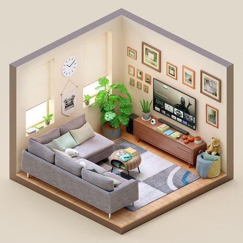 Cozy Isometric Room - Artwork / Finished Projects - Blender Artists Community Living Room 3d Design, Isometric Room, 3d Living Room, Desain Pantry, Muebles Sims 4 Cc, House Floor Design, Sims 4 House Design, Sims House Design, Interior Design Art