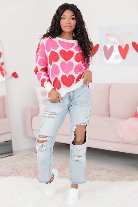 Crash Into Me Pink Heart Cardigan curated on LTK Day Outfit Ideas, Heart Cardigan, Casual Night Out, Heart Sweater, Online Clothing Boutiques, Valentine's Day Outfit, Pink Lily, Photoshoot Outfits, Day Outfit