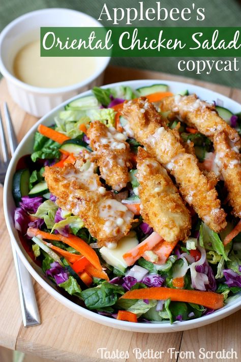 Applebee's Oriental Chicken Salad Copycat Salads Chicken, Salad Copycat, Chicken Strip, Salat Wraps, Cafe Recipes, Asian Dressing, Lunch Wraps, Roasted Cabbage, Wrapped Chicken