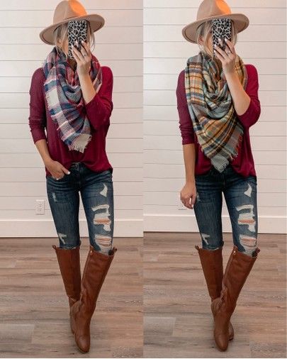 laurabeverlin | LIKEtoKNOW.it Outfit With Fedora, Brim Hat Outfit, Ladies Fedora Hat, Hats Outfit, Fedora Hat Outfits, Winter Boots Outfits, Fedora Hats, Plaid Blanket Scarf, Plaid Blanket