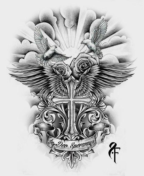 Cross With Wings, Custom Tattoo Design, In God We Trust, Custom Tattoo, Sun Rays, Tattoo Design, Tattoo Ideas, Roses, Sun