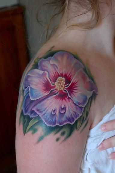 . Korean National Flower, Rose Of Sharon Tattoo, Powerline Tattoo, Flower Tattoo Rose, Teacup Tattoo, Realistic Flower Tattoo, Flower Tattoo On Side, Bright Tattoos, Hibiscus Tattoo