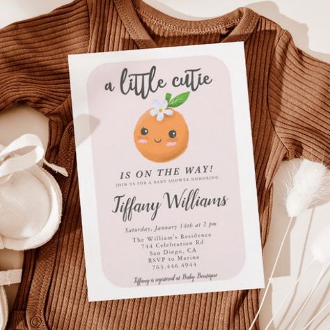 Little Cutie Pink Baby Shower Oranges Invitation Cutie Is On The Way, Orange Invitation, Orange Baby Shower, Flower Fruit, Garden Baby Showers, Baby Shower Purple, Elephant Baby Shower Invitations, Floral Baby Shower Invitations, Printable Baby Shower Invitations