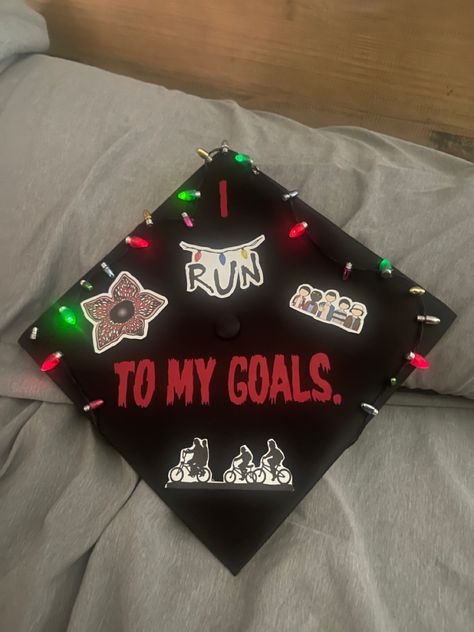 Stranger Things Graduation Cap, Run With Me, High School Graduation Cap, Cap Decorations, Graduation Cap Decoration, High School Graduation, College Graduation, Graduation Cap, Stranger Things