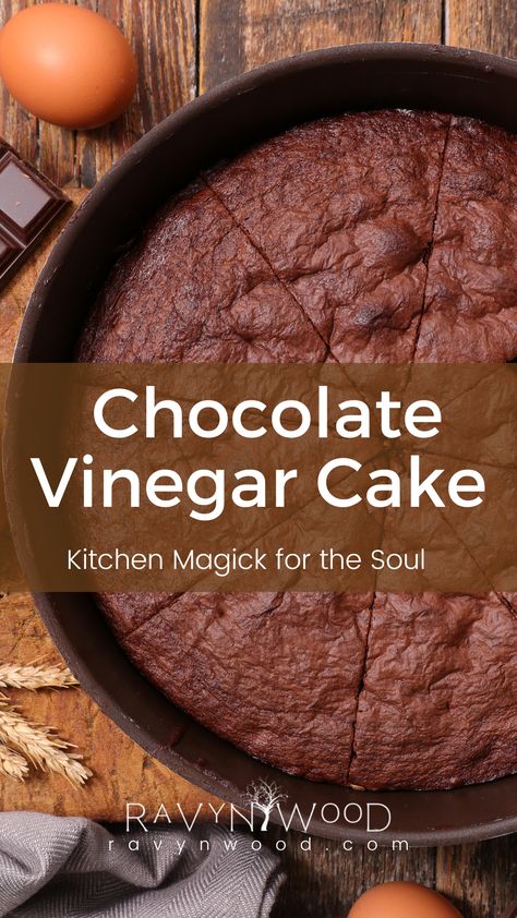 chocolate cake in a cast iron pan with ingredients around it Chocolate Cake With Vinegar Recipe, Chocolate Vinegar Cake, Vinegar Cake Recipe, One Pan Chocolate Cake, Vinegar Cake, Easy Cake Recipe, Kitchen Witchery, Chocolate Cake Mixes, Little Kitchen