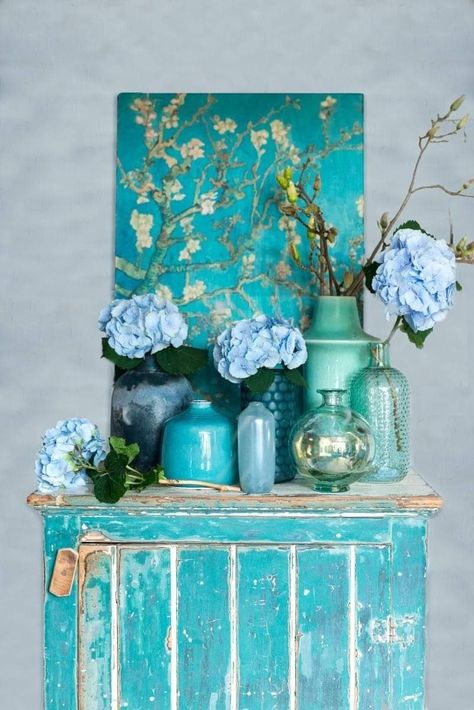 English Country Decor, Aqua Turquoise, Turquoise Color, Country Decor, Van Gogh, Home Deco, Shades Of Blue, Art History, Hydrangea